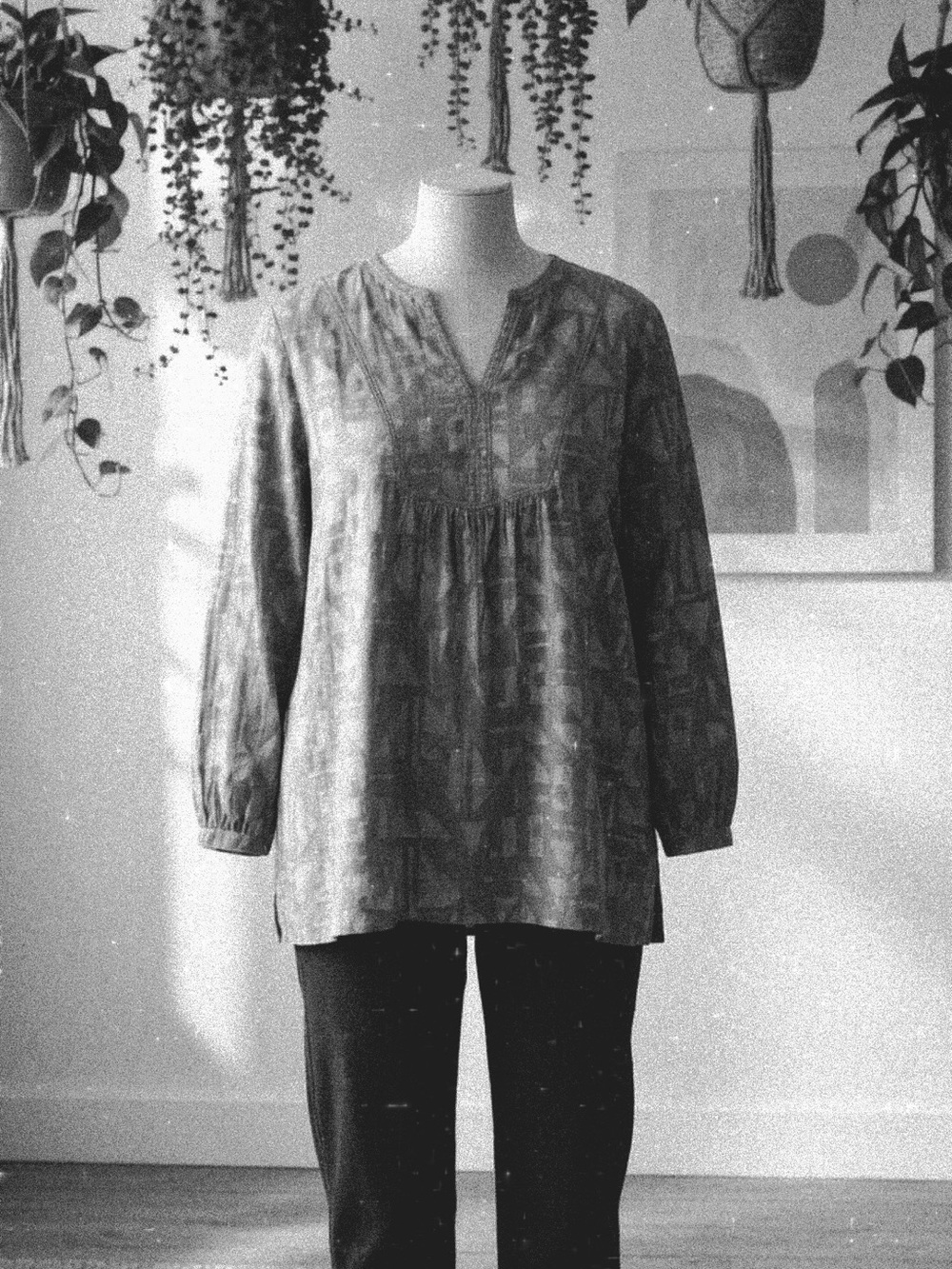 EUC 3x Pure Jill Boho dusty mustard Patterned V-Neck Peasant Blouse